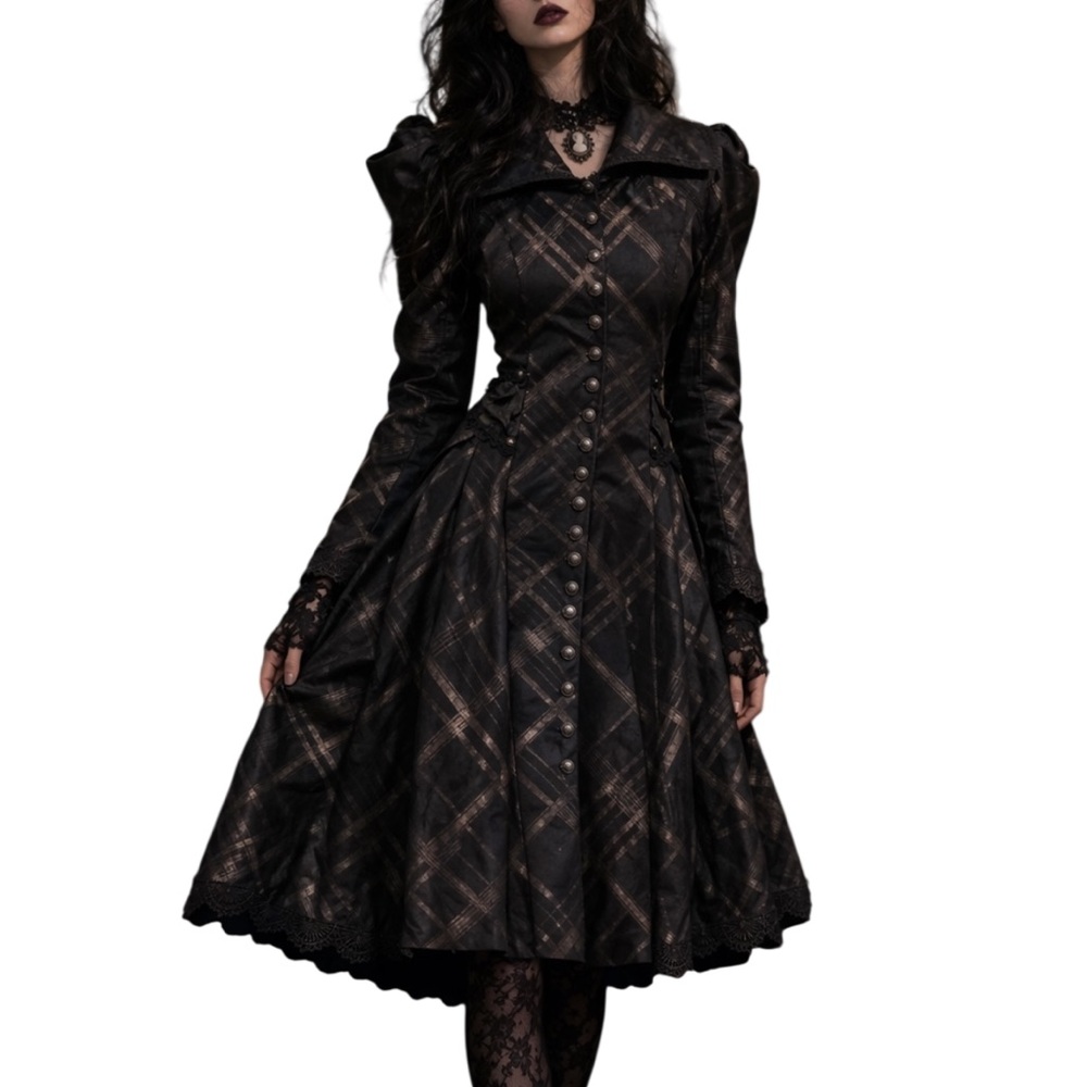 Vtg Lip Service Steampunk Victorian Goth Dress Small Black Plaid Whimsigoth